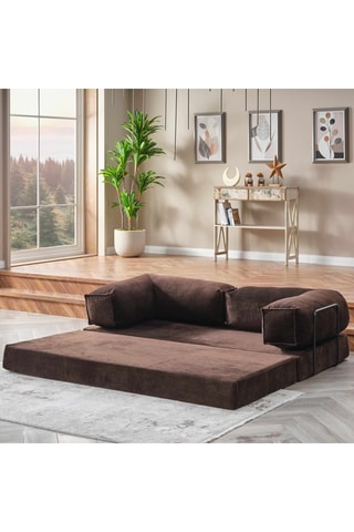 Canapé droit convertible - Marron - 4 places - En tissu toucher velours