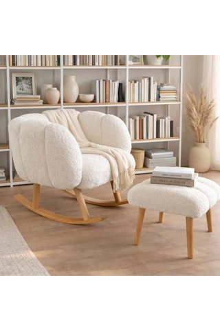 Rocking chair et pouf - Blanc cassé - En tissu bouclette