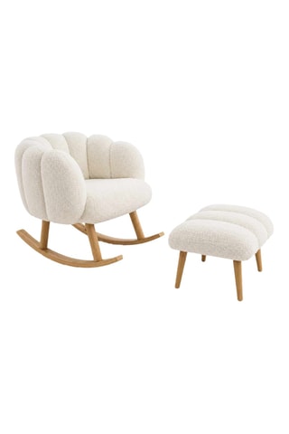 Rocking chair et pouf - Blanc cassé - En tissu bouclette