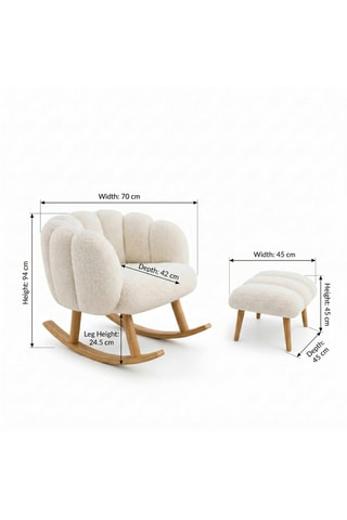 Rocking chair et pouf - Blanc cassé - En tissu bouclette