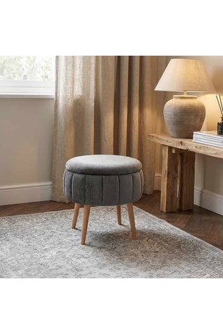 Pouf - Gris - En tissu toucher velours
