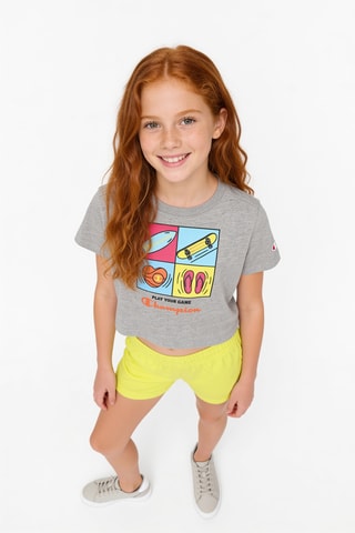 Camiseta y short - Gris jaspeado y amarillo