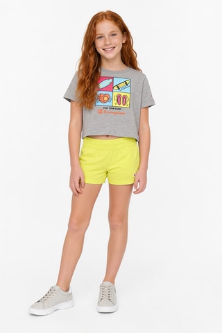Camiseta y short - Gris jaspeado y amarillo