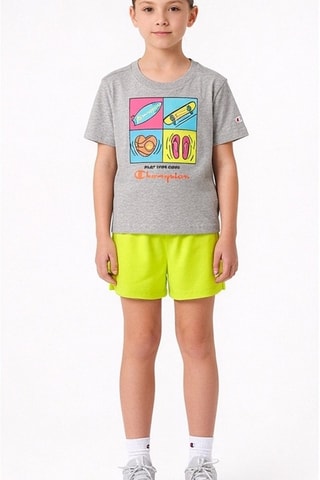 Camiseta y short - Gris jaspeado y amarillo
