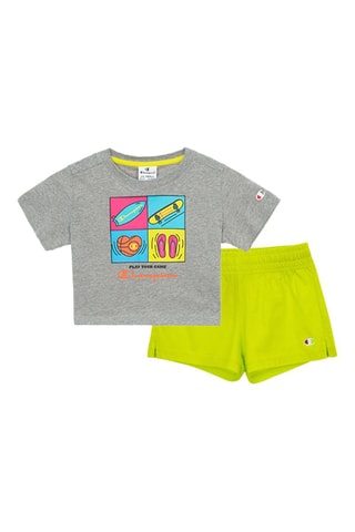 Camiseta y short - Gris jaspeado y amarillo