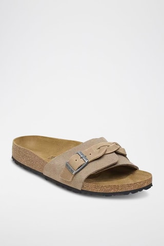 Mules compensées en velours - Beige
