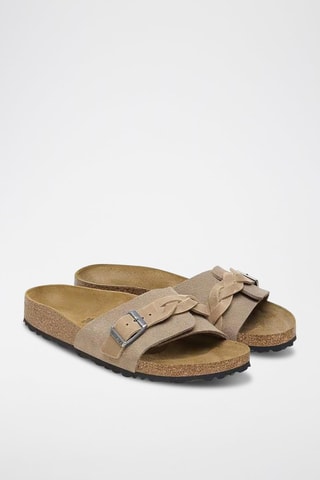 Mules compensées en velours - Beige