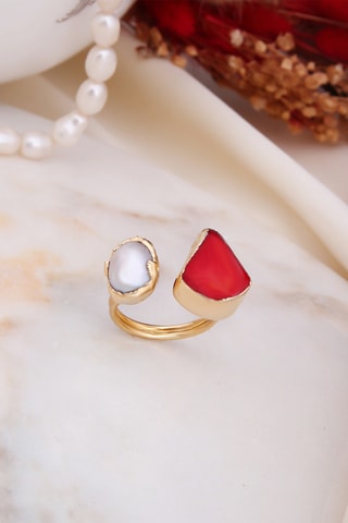 Bague - Corail et perle de culture
