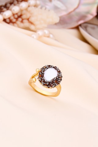Bague - Plaqué or jaune et zircons