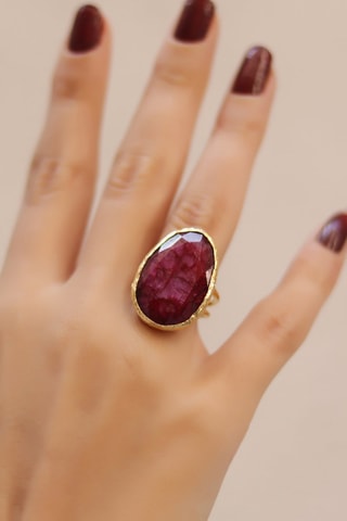 Bague dorée à l'or fin jaune - Agate