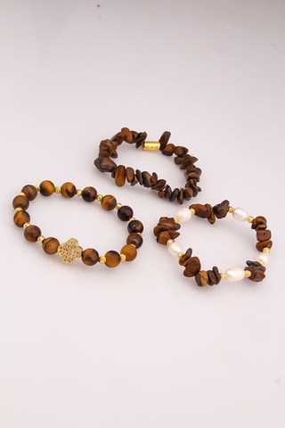 Bracelet - Œil-de-tigre, zircons et perles de culture