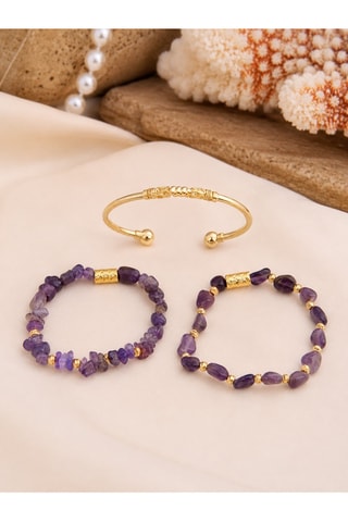 3 bracelets - Plaqué or jaune et améthystes