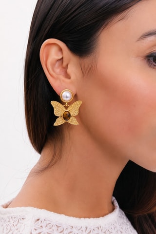 Boucles d'oreilles - Plaqué or jaune et œils-de-tigre