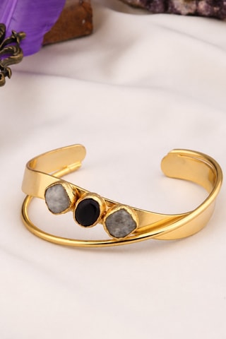 Jonc - Plaqué or jaune, pierres de lune et onyx