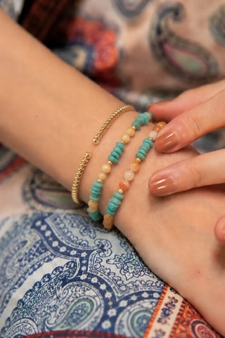 3 bracelets - Plaqué or jaune, amazonites et nacre