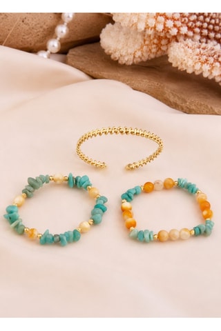 3 bracelets - Plaqué or jaune, amazonites et nacre