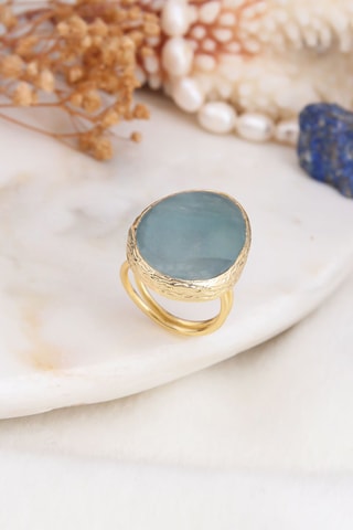 Bague - Plaqué or jaune et aigue-marine