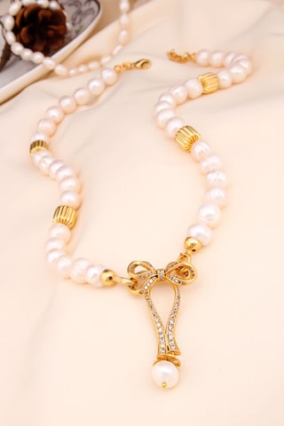 Collier - Plaqué or jaune, perles de culture et zircons