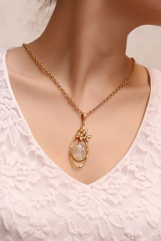 Collier doré à l'or fin jaune - Pierre de lune
