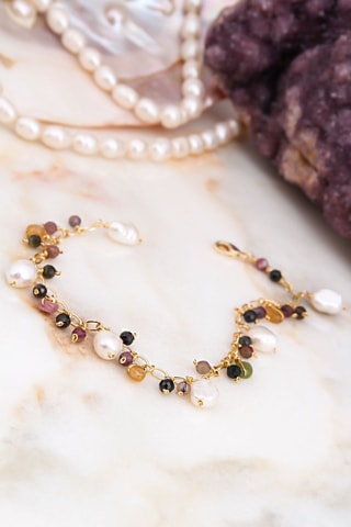 Bracelet - Plaqué or jaune, tourmalines et perles de culture