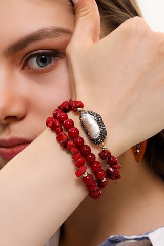 3 bracelets Corail et perle de culture