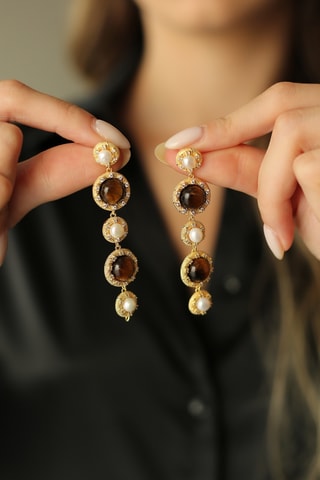 Boucles d’oreilles - Plaqué or jaune et œils-de-tigre
