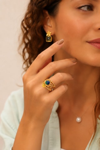 Bague - Plaqué or jaune et variscite