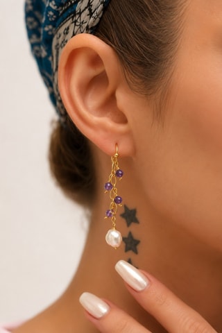 Pendientes - Chapado en oro amarillo, perlas cultivadas y cristales