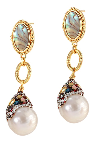 Pendientes - Chapado en oro amarillo, perlas cultivadas y cristales