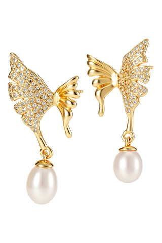 Pendientes - Chapado en oro amarillo, circones y perlas cultivadas