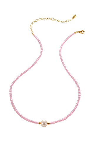 Collier - Plaqué or jaune, quartz rose et perle de culture