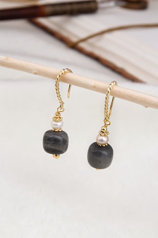 Boucles d'oreilles - Plaqué or jaune, labradorite et perles de culture