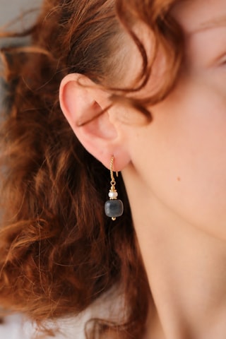 Boucles d'oreilles - Plaqué or jaune, labradorite et perles de culture