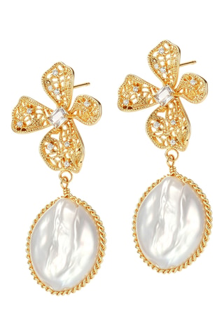 Pendientes - Chapado en oro amarillo, circones y perlas cultivadas