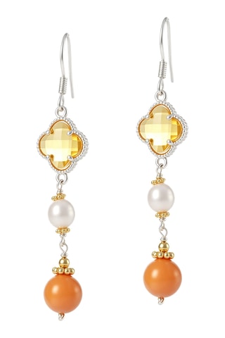 Pendientes - Chapado en oro amarillo, circones y perlas cultivadas