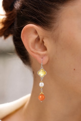 Pendientes - Chapado en oro amarillo, circones y perlas cultivadas
