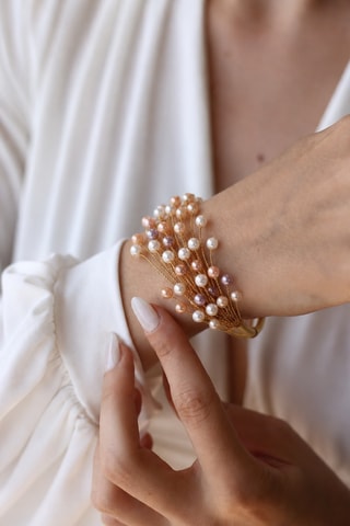 Jonc - Plaqué or jaune et perles de culture