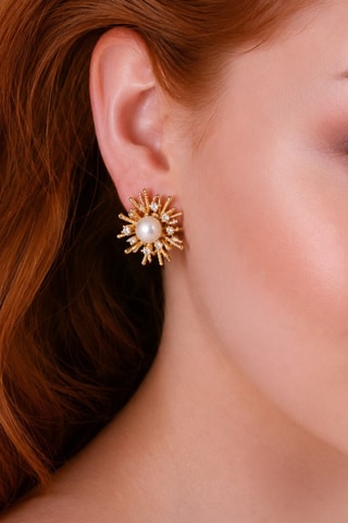 Puces - Plaqué or jaune, perles de culture et zircons