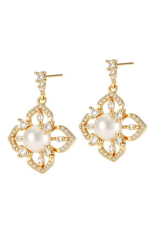 Boucles d'oreilles - Plaqué or jaune, zircons et perles de culture