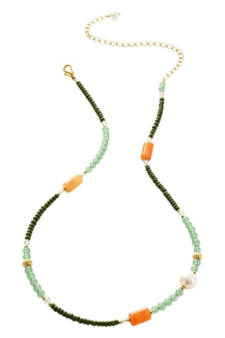 Collier - Plaqué or jaune, jades et perles de culture