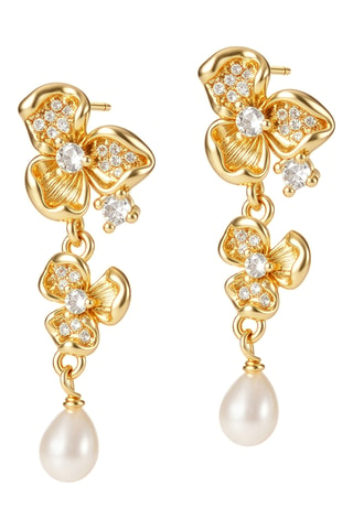 Boucles d'oreilles - Plaqué or jaune, zircons et perles de culture