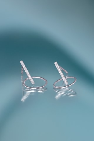 Boucles d'oreilles Cerceaux suspendus - Or blanc et diamants
