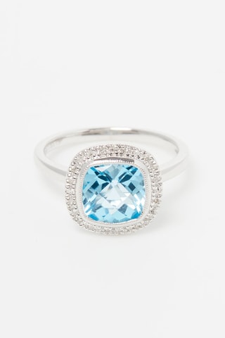 Bague Antique Topaze Or blanc, topaze et diamants