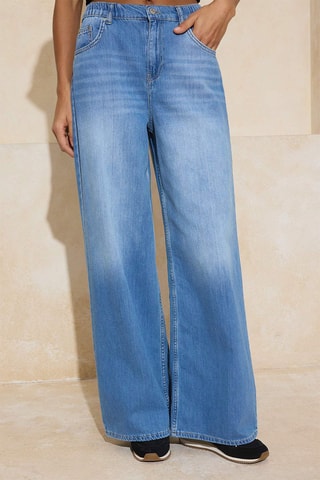 Jean wide legs taille haute - Bleu