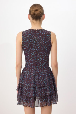 Robe volantée - Bleu et marron