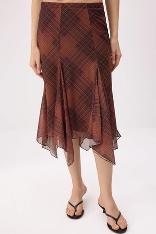 Jupe midi - Kaki et marron foncé - Marron