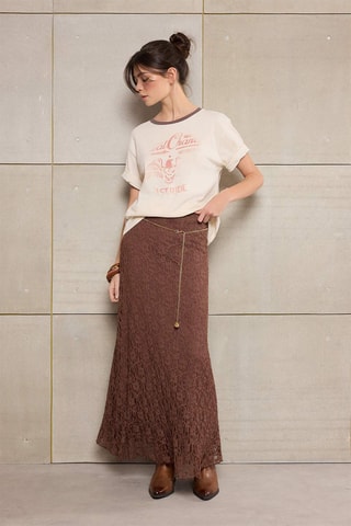 Jupe longue en dentelle - Marron foncé