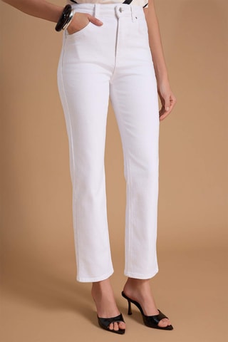 Calças de ganga straight cintura subida - Branco