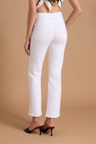 Calças de ganga straight cintura subida - Branco