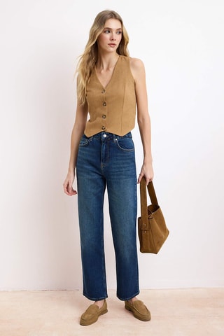 Jean straight taille haute - Bleu